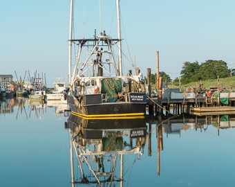 New Jersey Fishing Boats; Reflection; NJ Shore Fine Art Photography Nautical Coastal Prints; Beach House Decor; Color, Retro, Black & White