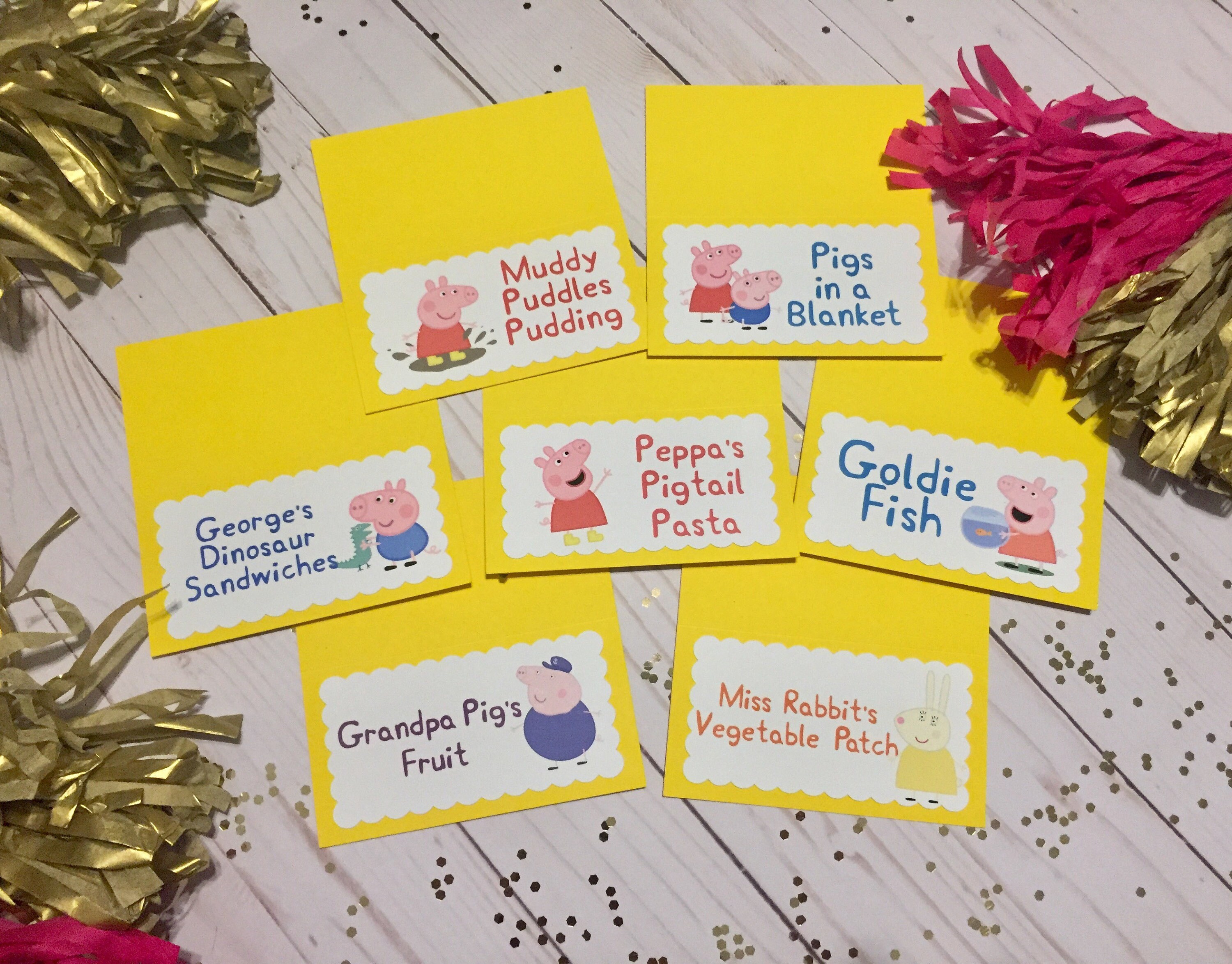 Peppa Pig Food Labels Table Tent Cards Birthday Party | Etsy