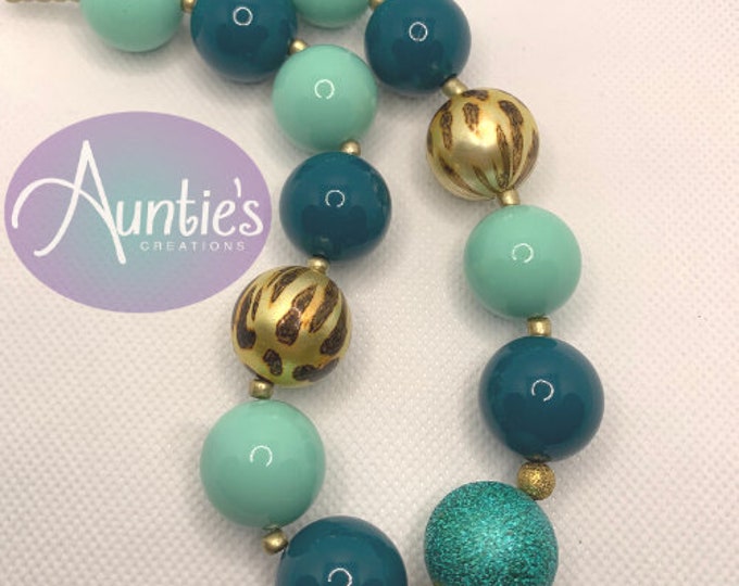 Featured listing image: Aqua/Teal & Leopard Print Bubblegum Necklace