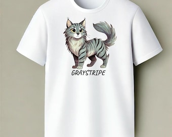 Barnens grårandiga krigarkatter-t-shirt för fans | Anpassad klankattdesign | Gåva för krigarkatter-älskare | Kattfantasi-t-shirt