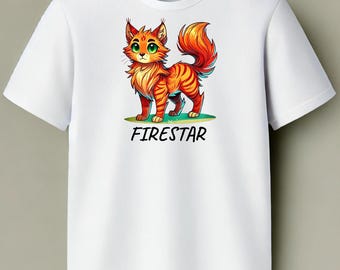 Children's Warrior Cats Firestar Fan T-Shirt | Custom Clan Cat Design | Gift for Warrior Cats Lovers | Feline Fantasy Tee