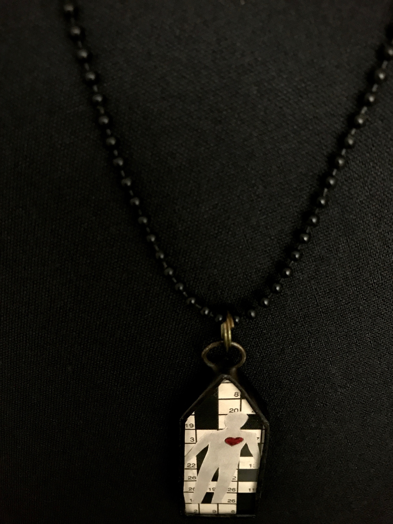 soldered glass house pendant - double sided necklace - ballet - crossword - collage - soldered