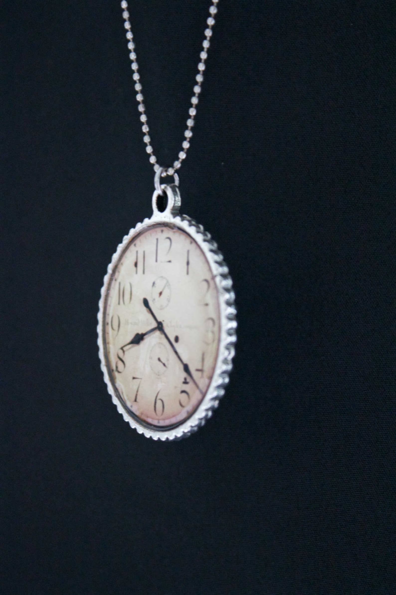 Clock Pendant Necklace Round Silver Tone Photo Pendant Etsy