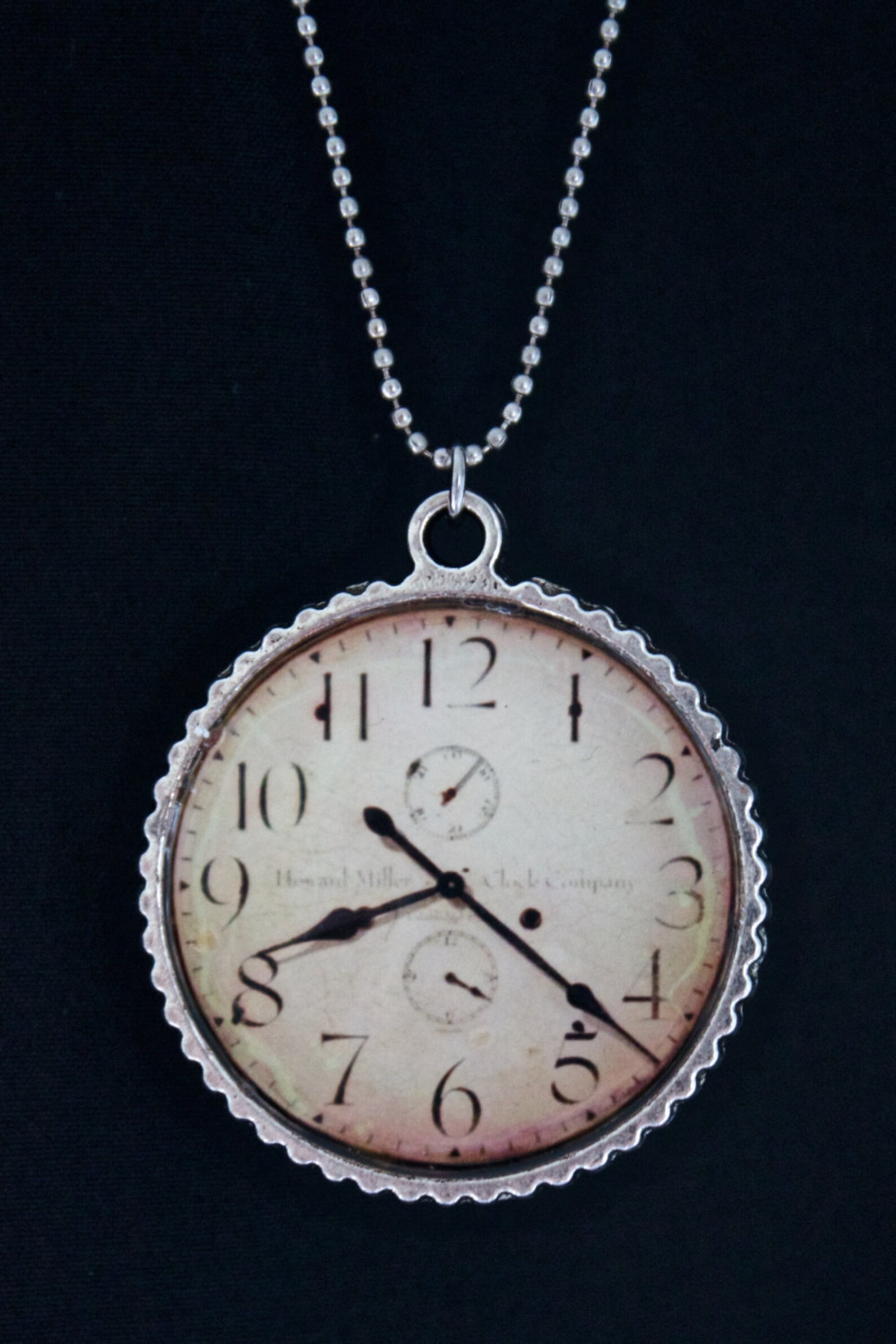 Clock Pendant Necklace Round Silver Tone Photo Pendant Etsy