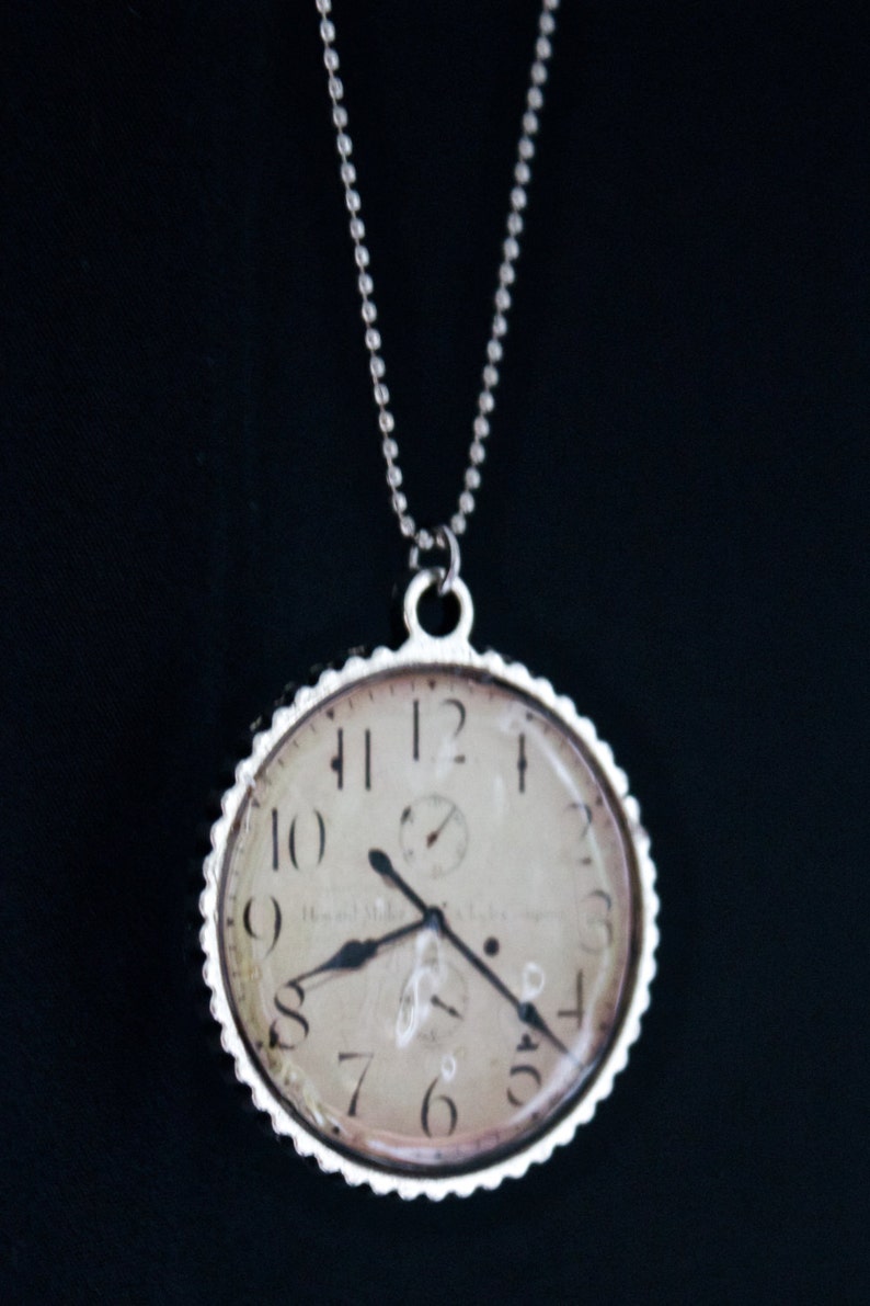 Clock Pendant Necklace Round Silver Tone Photo Pendant Etsy