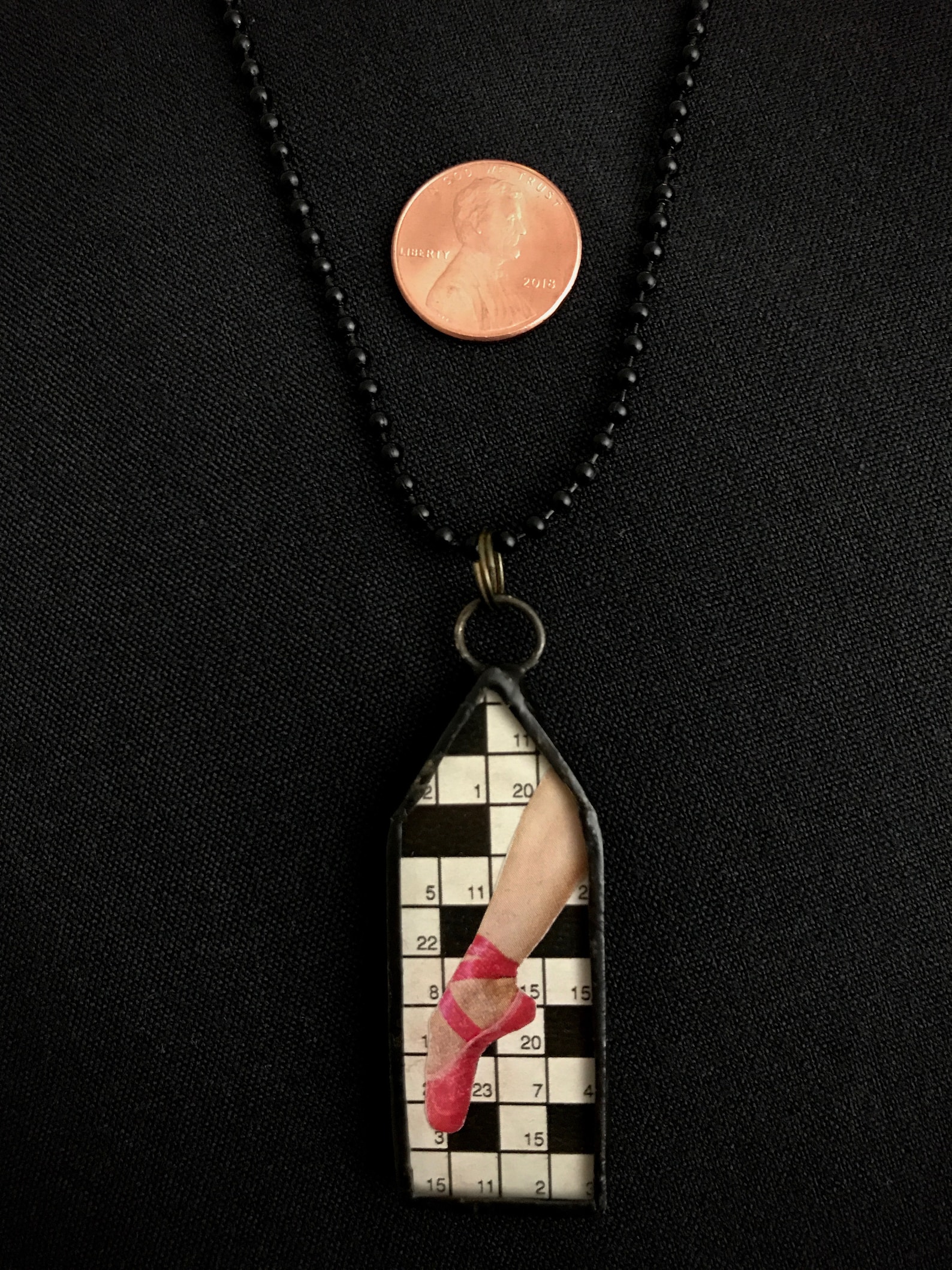soldered glass house pendant - double sided necklace - ballet - crossword - collage - soldered