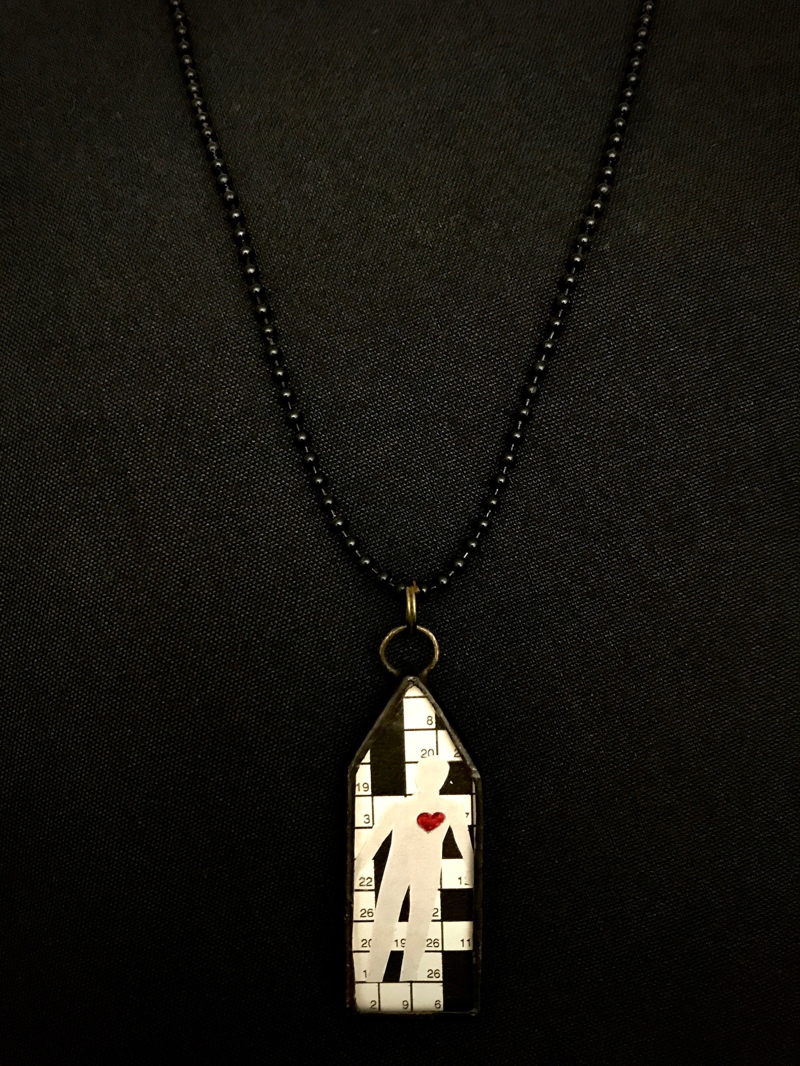 soldered glass house pendant - double sided necklace - ballet - crossword - collage - soldered