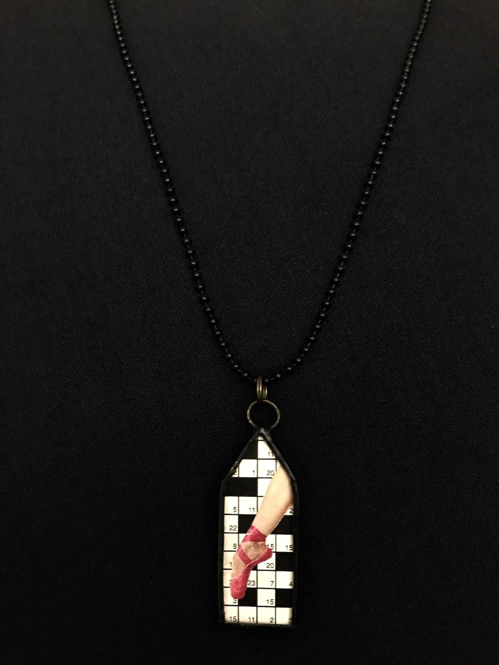 soldered glass house pendant - double sided necklace - ballet - crossword - collage - soldered