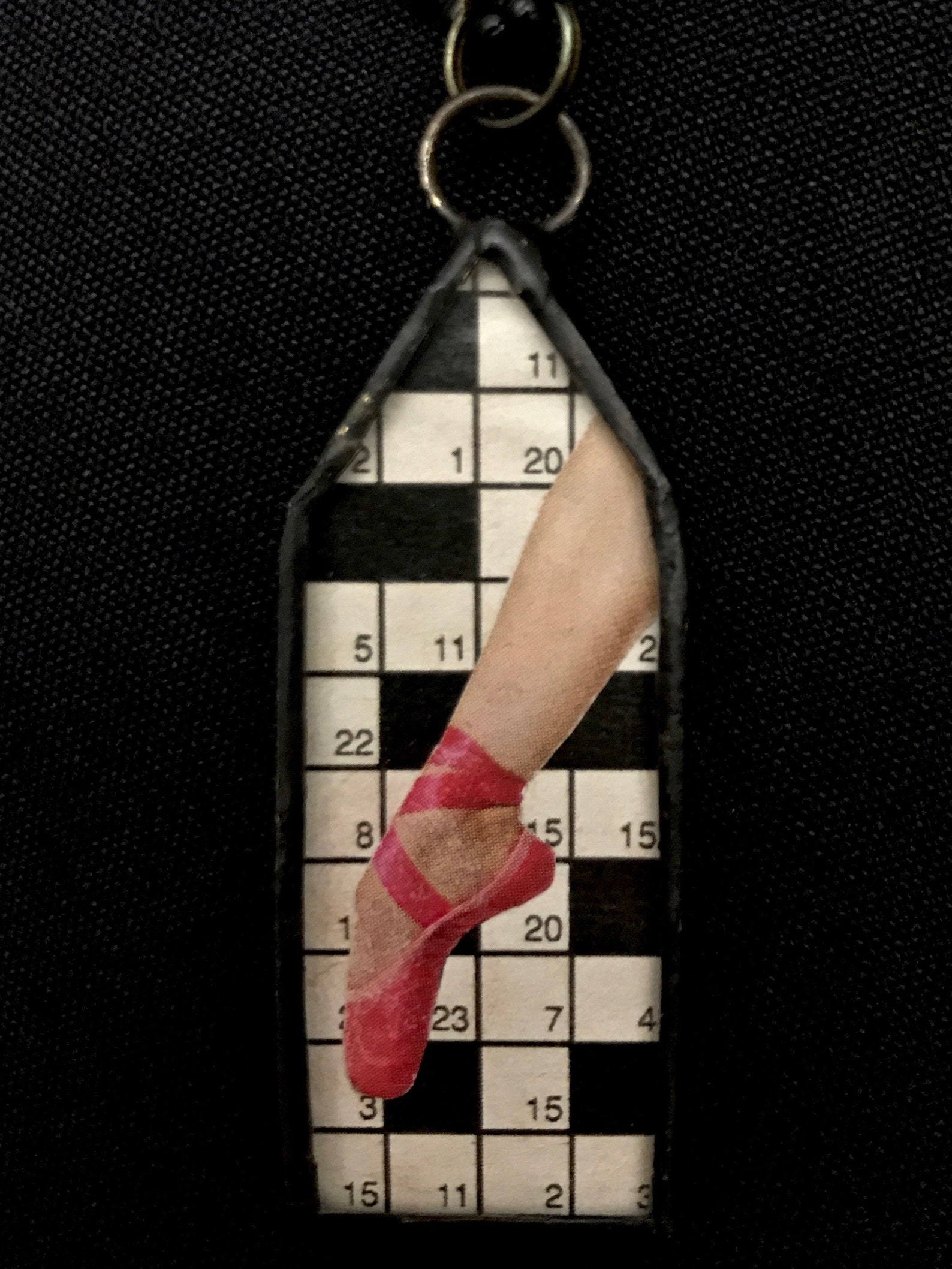 soldered glass house pendant - double sided necklace - ballet - crossword - collage - soldered