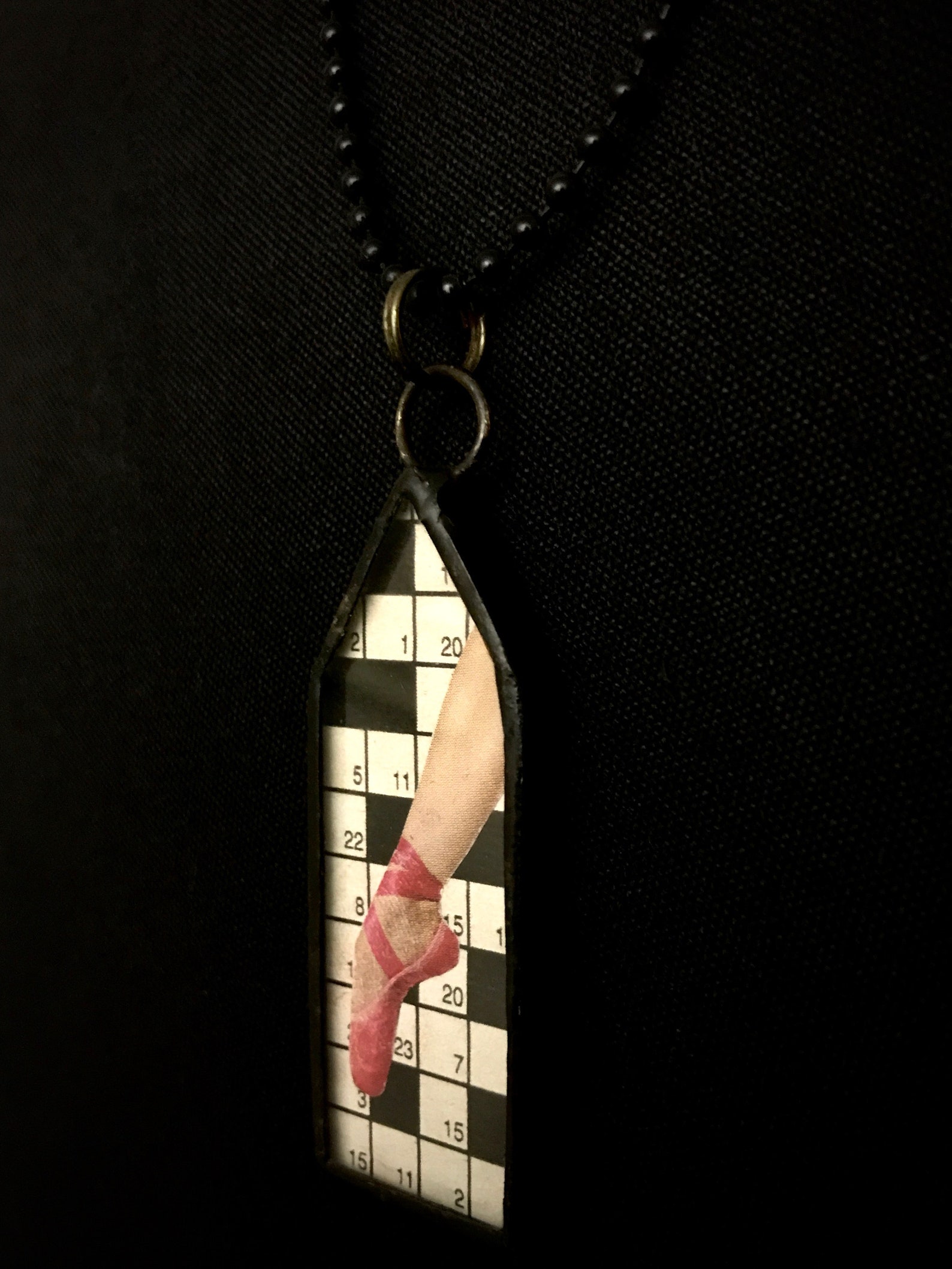 soldered glass house pendant - double sided necklace - ballet - crossword - collage - soldered