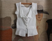Antique Victorian Eyelet Corset Cover White Cotton Button Front Sleeveless Top Farm Prairie Folk