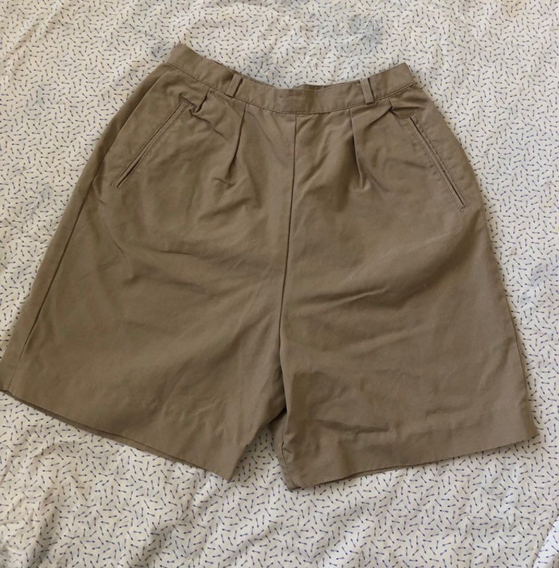 Vintage 1950s 50s Khaki Side Zip Shorts Utility Tan Beige High Waist