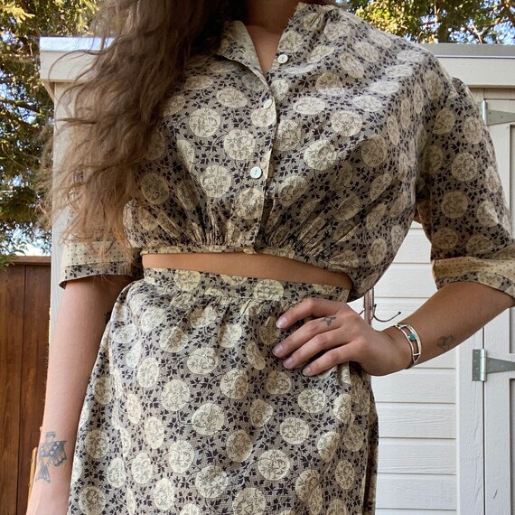 Antique Victorian Calico Two Piece Set Skirt Blous