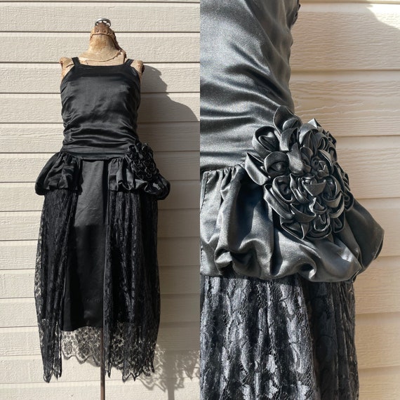 Antique 1920s Gown Robe De Style Silk Satin Lace … - image 1