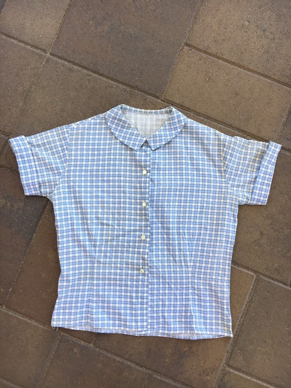 Vintage 1930s 1940s Shirt Cotton Button Up Short S