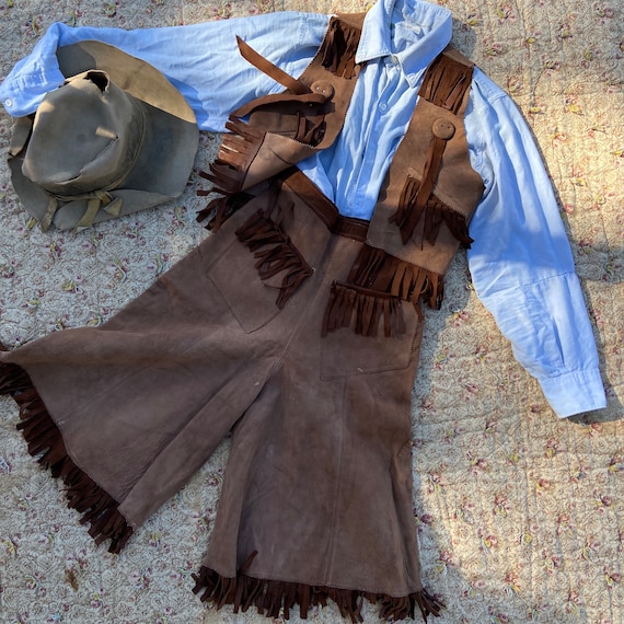 Vintage 1940s Cowgirl Leather Culottes Two Piece V