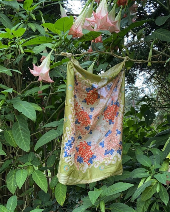 Vintage 1920s 1930s Pongee Silk Floral Scarf Wrap