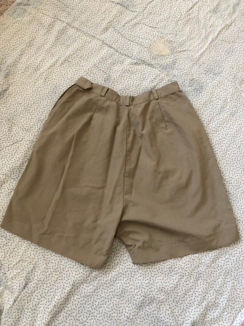 Vintage 1950s 50s Khaki Side Zip Shorts Utility Tan Beige High Waist
