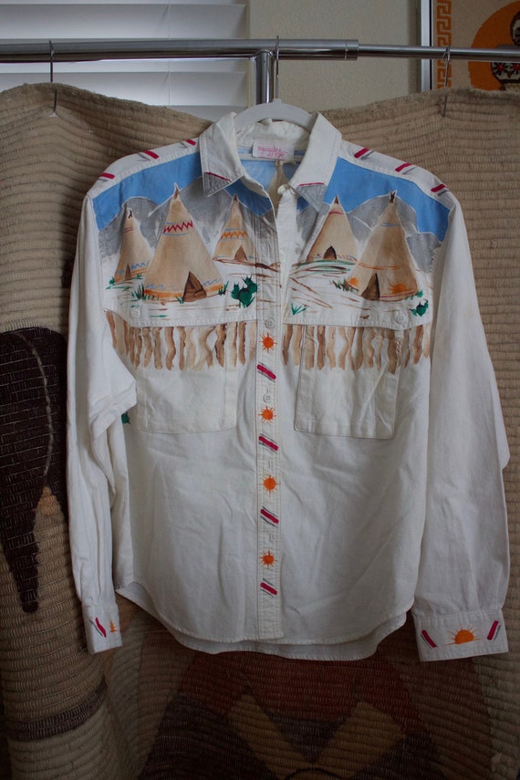 Vintage Hand Painted Desert Landscape Native Ameri