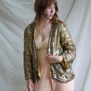 Vintage 1930s Sequin Jacket French Art Deco Embellished Rare Bell Sleeve