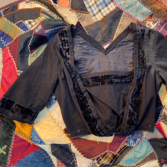 Antique Victorian Bodice Top Wool Velvet Square Ne