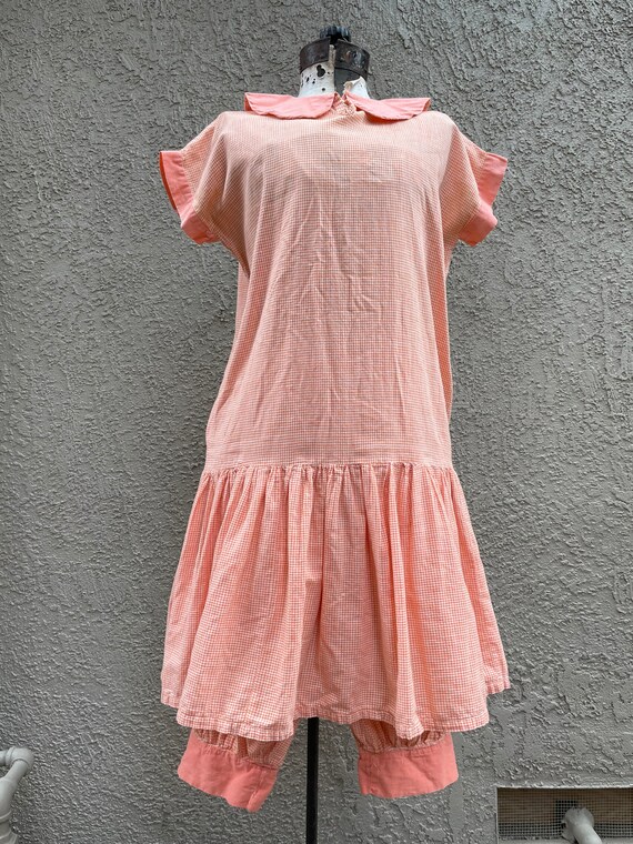 Antique 1920s Dress Bloomers Homespun Gingham Two… - image 2