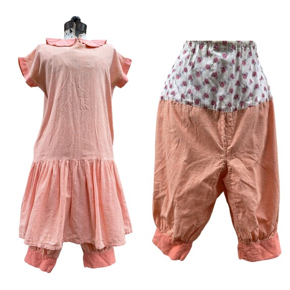Antique 1920s Dress Bloomers Homespun Gingham Two… - image 1