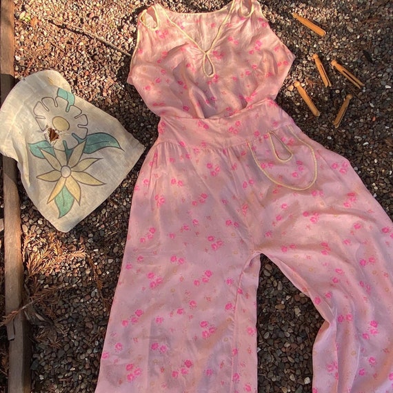 Vintage 1930s Beach Pyjamas Silk Floral Lounge Set