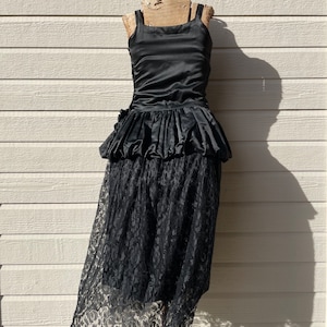 Antique 1920s Gown Robe De Style Silk Satin Lace Dress Flower Edwardian Rare Black