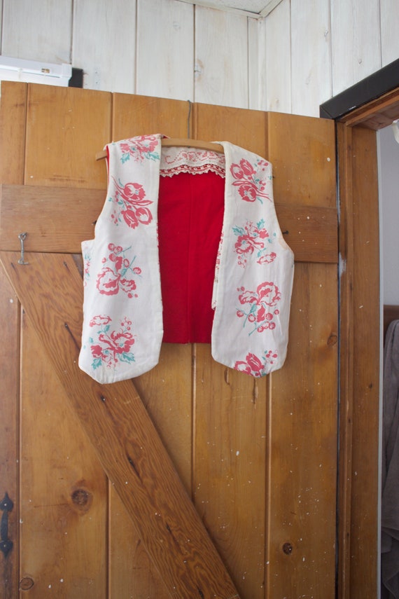 Vintage 40s Handmade Reversible Printed Folk Vest