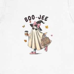 Ghost Coffee Lover T-Shirt, Halloween Boo-Jee Leopard Print Shirt, Spooky Cute Tee, Unisex Jersey Top, Soft Graphic Tee
