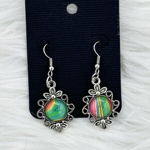 Dangle Earrings, Hippie Earrings, Boho Earrings, Swirl Earrings, Neon Swirl Earrings, Paint Skin Earrings
