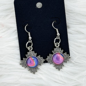 Dangle Earrings, Hippie Earrings, Boho Earrings, Paint Swirl Earrings, Neon Swirl Earrings, Paint Skin Earrings