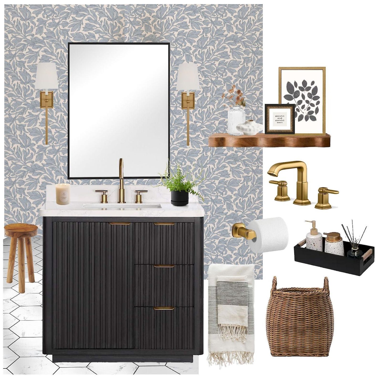 PRE-MADE Elegant Powder Room Moodboard, Shoppable Links, Bathroom ...