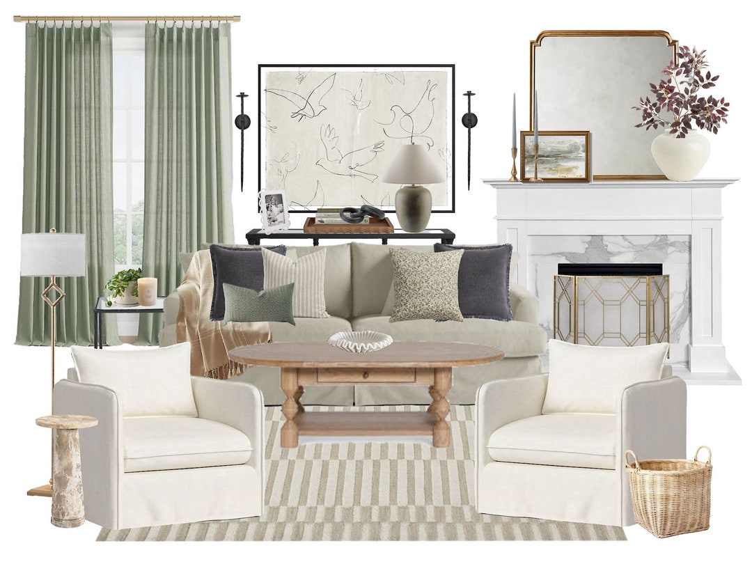 PRE-MADE Timeless Living Room Design With Shoppable Links, Instant ...