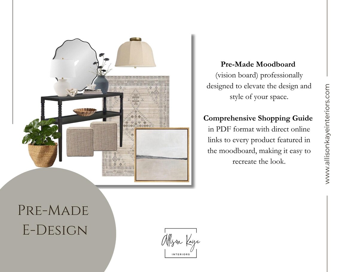 PRE-MADE Modern Rustic Bedroom Design Moodboard, Navy Blue Accents With ...