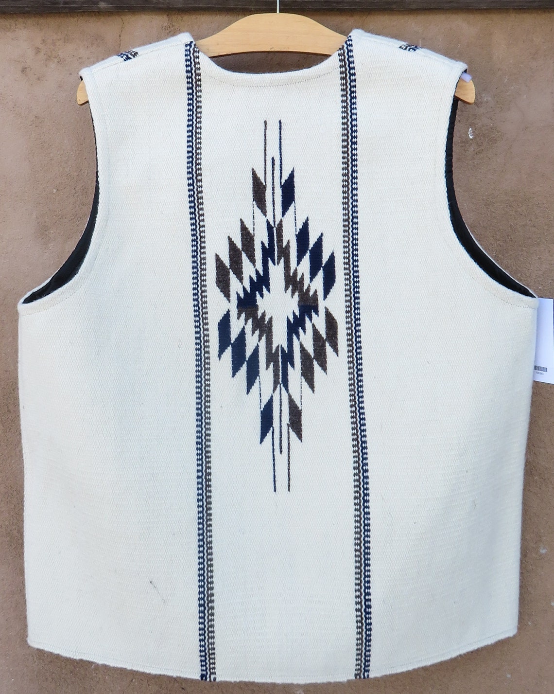 Chimayo style vest handwoven wool with lining and pockets | Etsy