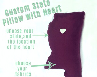 State Shaped Pillow with a Heart // State Pride Decoration // Custom Pillow // Custom Pillow with Heart  // Custom State pillow Gift