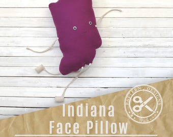 Indiana Pillow PDF Sewing Pattern // State Pillow of Indiana // Indie Pattern Instant Download // DIY Indiana Face Pillow // Indiana Pride