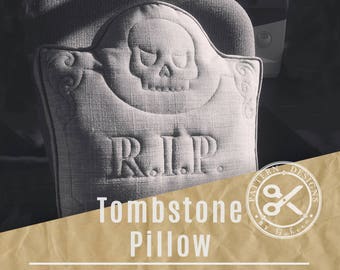 Tombstone Pillow PDF Sewing Pattern // Creepy Pillow pdf Pattern // RIP Pillow Skull DIY // Quilted Skull Gravestone Pillow