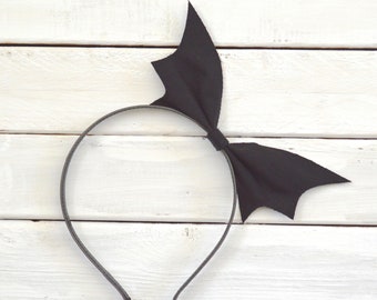 Black Bat Headband // Gothic Headband // Bat Wing Headband // Bat Bow Headband // Bat Costume // Halloween Headband