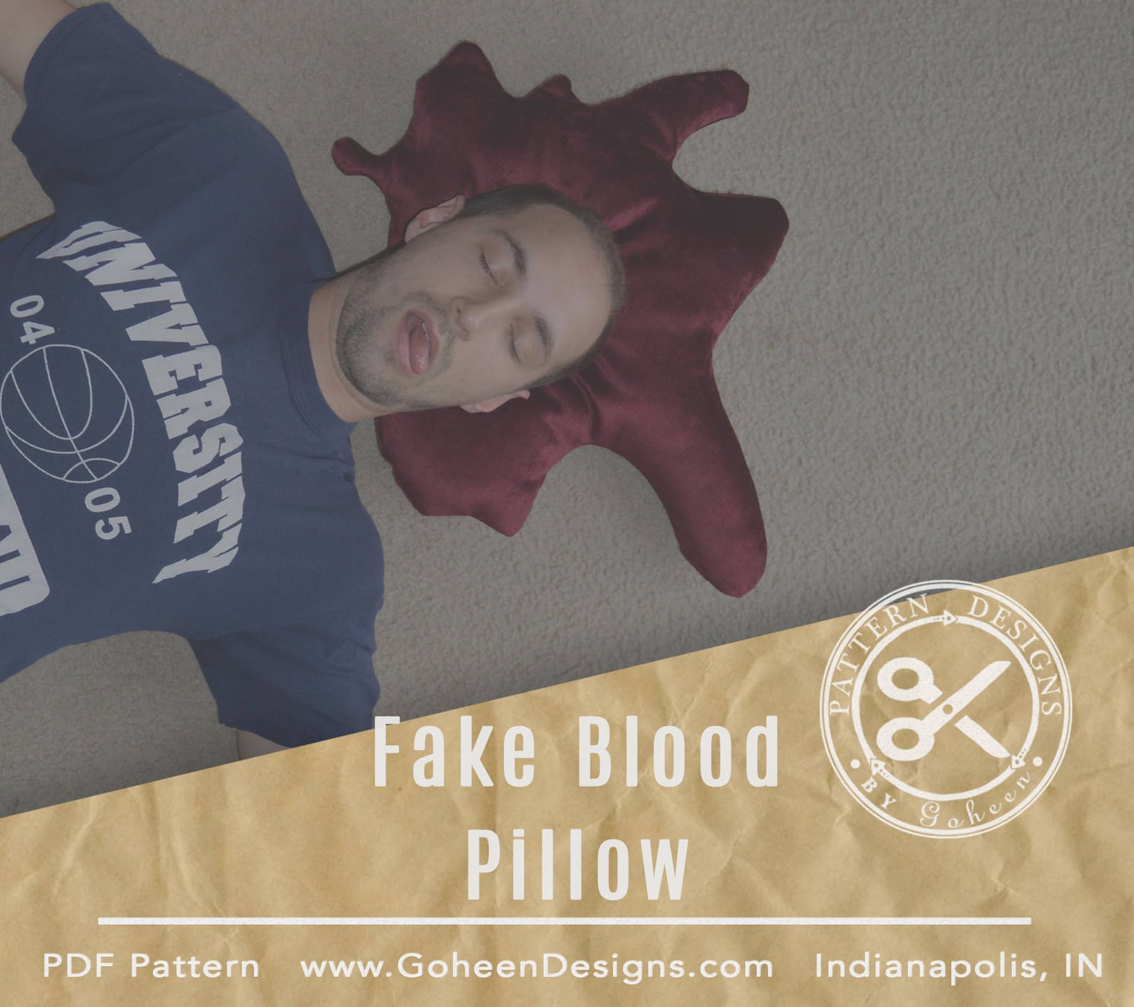 Fake Blood Pool Pillow Halloween DIY Sewing Pattern // Blood Splatter