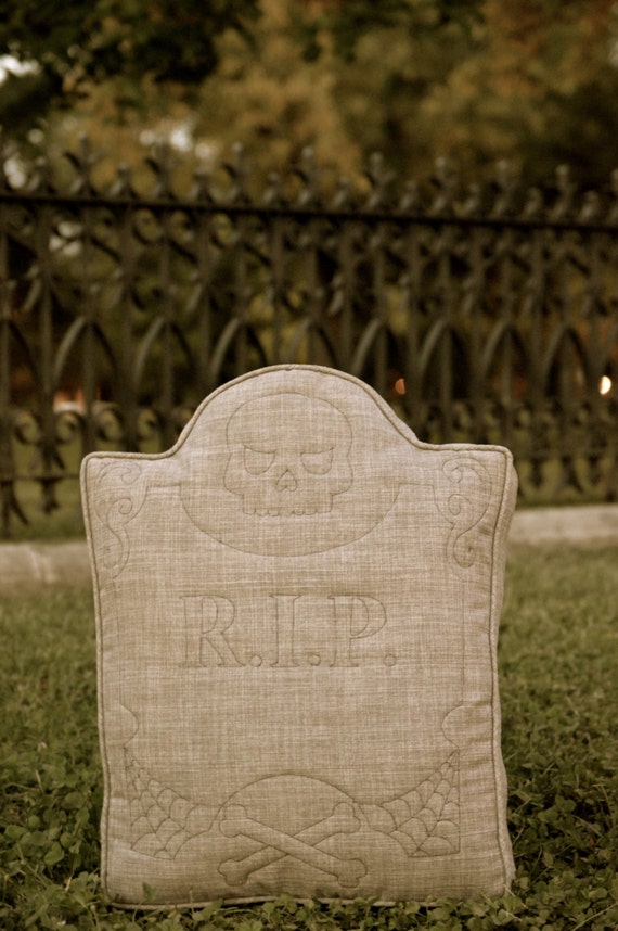 Tombstone Pillow // Quilted Skull Gravestone Scary Pillow // Etsy