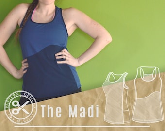 Workout Top Sewing Pattern for Women // The Madi // Running Top Singlet Pattern // Gym Tank Women's Sewing Pattern // Workout Shirt Tank Top