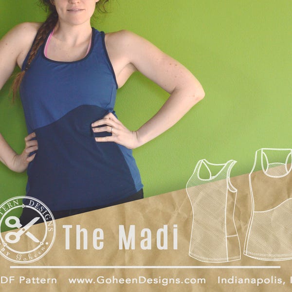 Workout Top Sewing Pattern for Women // The Madi // Running Top Singlet Pattern // Gym Tank Women's Sewing Pattern // Workout Shirt Tank Top