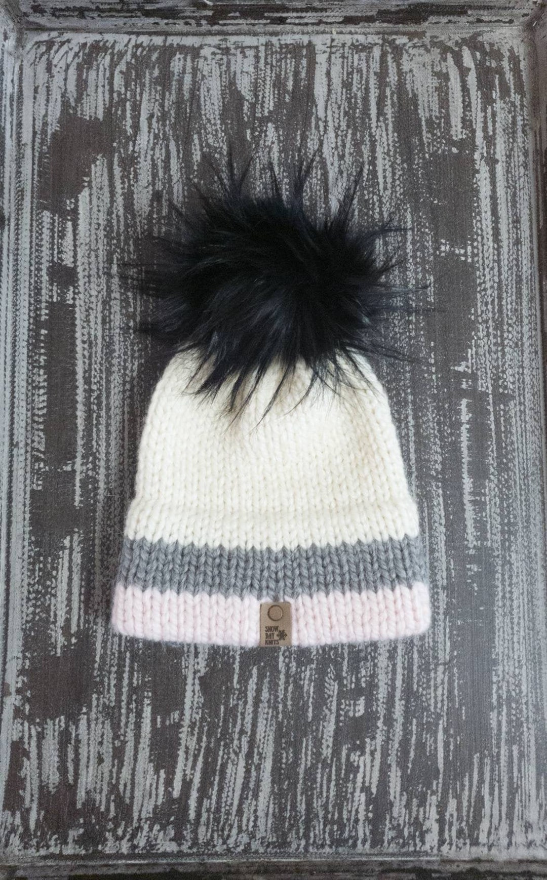 Hand Knit Alpaca Beanie: Faux Fur Pom Pom Winter Hat (1-3  display picture 3
