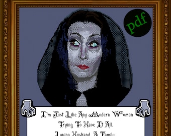 Moricia Addams - Hellish Crusade, Pixelstich Kreuzstich PDF, Kreuzstichvorlage, Kreuzstichvorlage, Stickvorlage.
