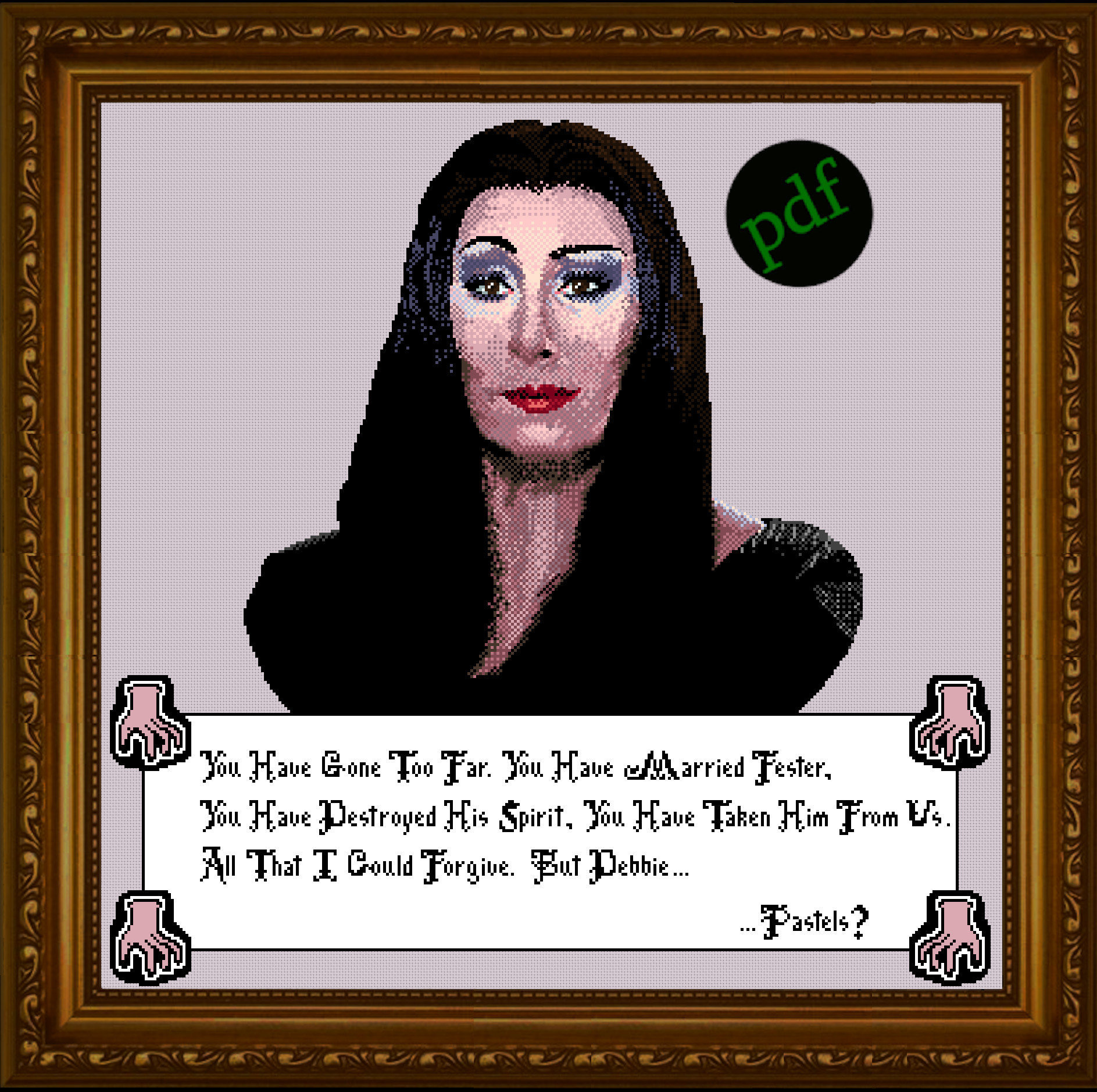 Addams Family Values 1993, Morticia Pastels , Pixelstitch Cross Stitch