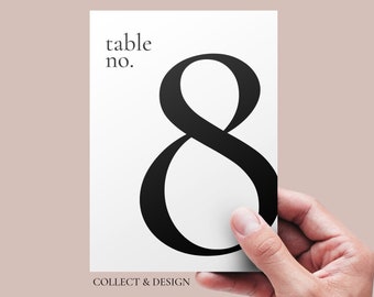 INSTANT DOWNLOAD  |  Minimalist Table Number Card Template Numbers 1-15, Black and White Modern Wedding Tables, Wedding Reception Decor, 5x7