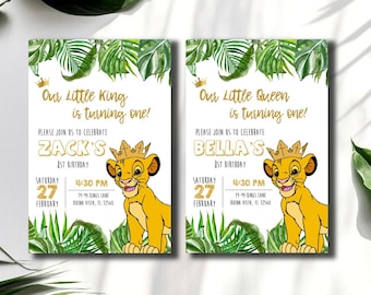 Zaproszenie na Króla Lwa - Zaproszenie na Króla Lwa - Przyjęcie urodzinowe Króla Lwa - Król Lew do druku - Simba 4x6 Plik cyfrowy